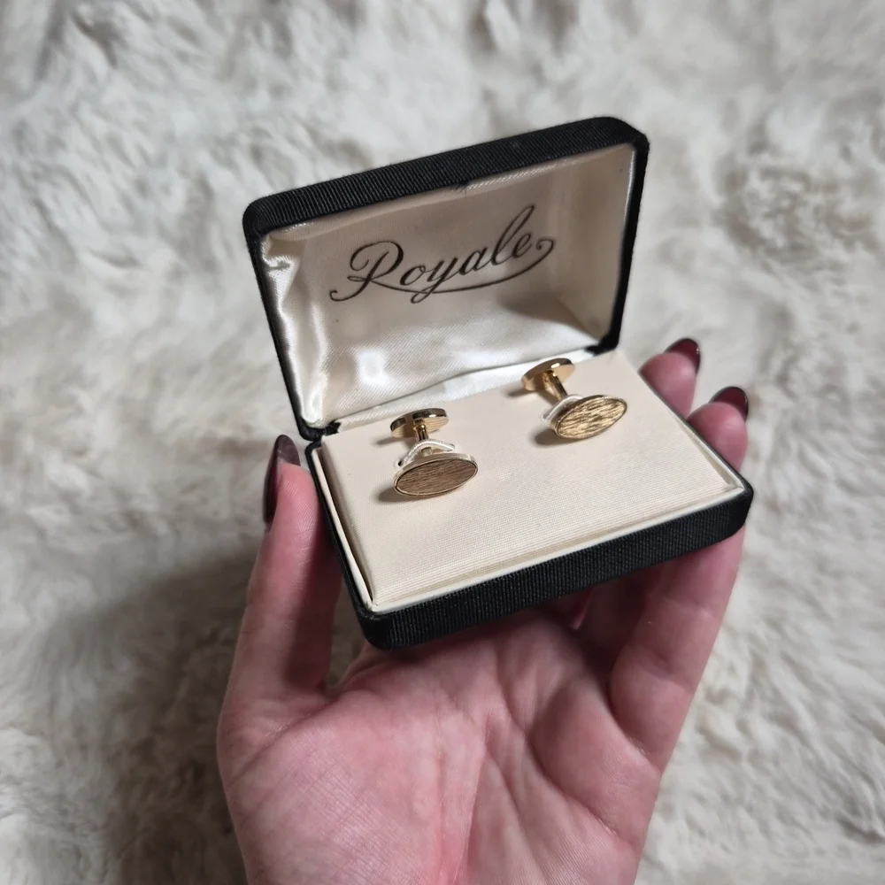 Mens Vintage Cufflinks Royale Gold Tone Classic Minimalist Stylish Dress Formal